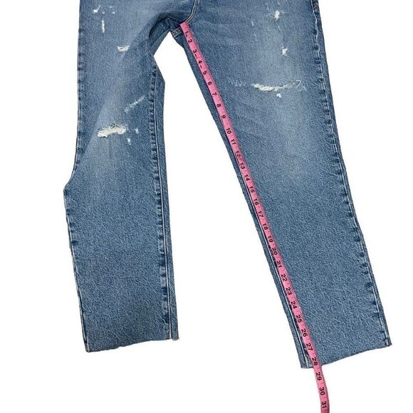 Good American The Weekender Distressed Denim Jeans Indigo Straight Crop NEW 6/28 - Picture 6 of 8